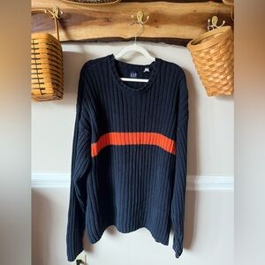 Vintage Gap 90s Y2K Rugby 100% Cotton Sweater Navy Blue Orange XXL
